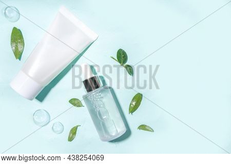 Cosmetic Bottle With Leaves With Water