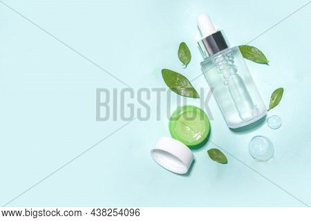 Cosmetic Bottle With Leaves With Water