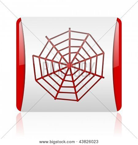 Spider web rojo y blanco cuadrado icono brillante web