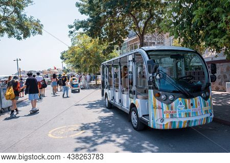 Kinaliada, Istanbul, Turkey - 07.30.2021: Front View Of Island Transport Tour Minibus Changed With P