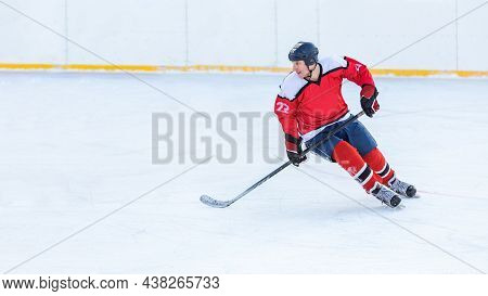 Professional Ice Hockey Player On Defending Position On The Rink