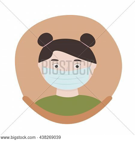 A Young Girl Wearing A Medical Mask. Orange Background