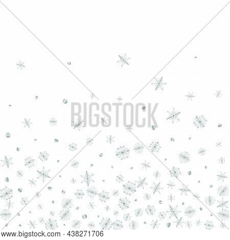 Silver Confetti Background White Vector. Snow Subtle Pattern. Metal Flake January. Luminous Happy Te