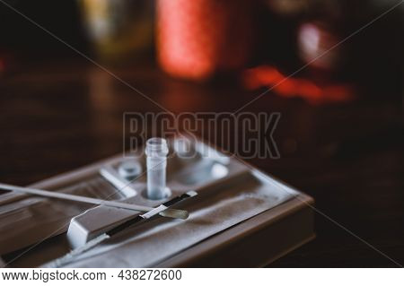 Selective Focus On Swab Of An At Home Rapid Covid Test Kit