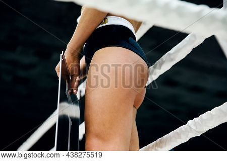 Ring Girl Stand In Corner Ring Between Round Of Fight