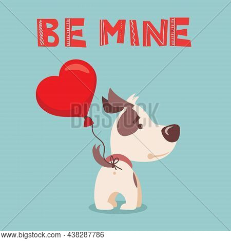 Vector Illustration Set Of Cute And Funny Cartoon Valentine Dogs-pupies In Love With Heart, Rose, Wi