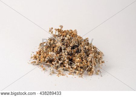 Heap Of Dried Wormwood Herb Isolated On White Background.