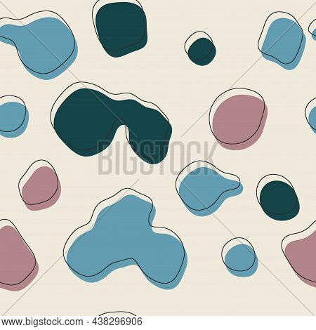 Seamless Abstract Organic Blog Shapes In Various Colors With Offset Outline Surface Pattern Design F