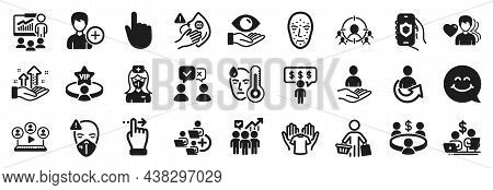 Set Of People Icons, Such As Share, Video Conference, Touchscreen Gesture Icons. Face Biometrics, Me