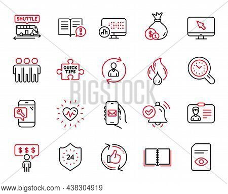 Vector Set Of Business Icons Related To Refresh Like, Heartbeat And Person Info Icons. Cash, Interne