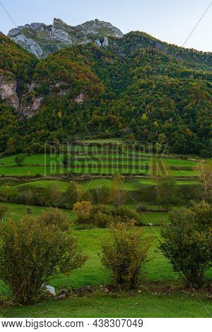Autumn Landscape In The Town Of Valle De Lago In Somiedo, Asturias. Spain