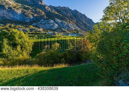 Autumn Landscape In The Town Of Valle De Lago In Somiedo, Asturias. Spain