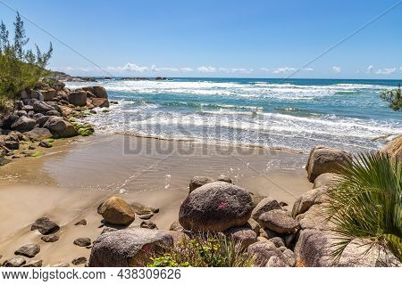 Beach View With Waves And Vegetation