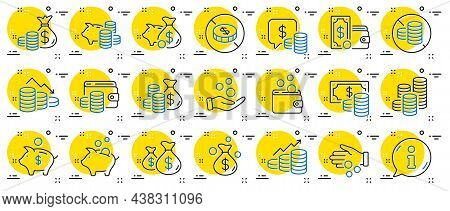 Coins Line Icons. Cash Money, Donation Coins, Give Tips Icons. Piggy Bank, Business Income, Loan. Mo