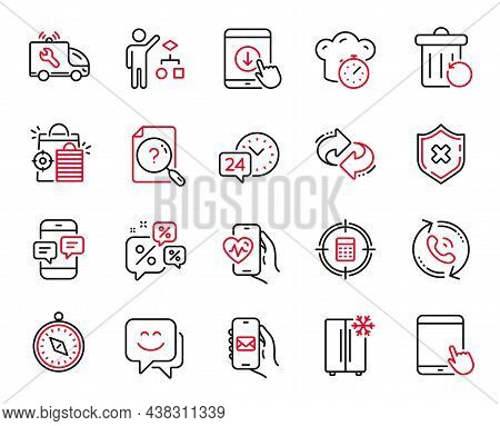 Vector Set Of Technology Icons Related To Calculator Target, Reject Protection And Car Service Icons