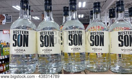 A Display Of Bottles Of Western Son Vodka At A Binneys Liqour Store In Springfield, Illinois.