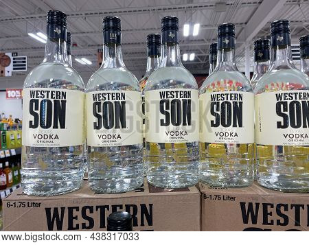 A Display Of Bottles Of Western Son Vodka At A Binneys Liqour Store In Springfield, Illinois.