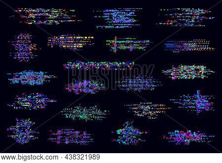 Color Noise Screen Glitch Elements. Tv, Vhs Video, Data Decay And Color Distortion Glitch Effect. Ab