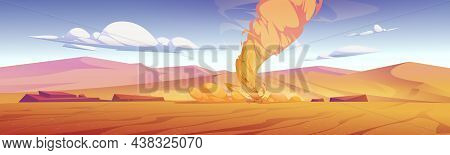 Tornado, Wind Storm With Air Funnel In Desert. Vector Cartoon Illustration Of Dangerous Weather Phen
