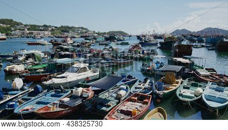 Cheung Chau, Hong Kong 27 May 2021: Fishing boat on the sea