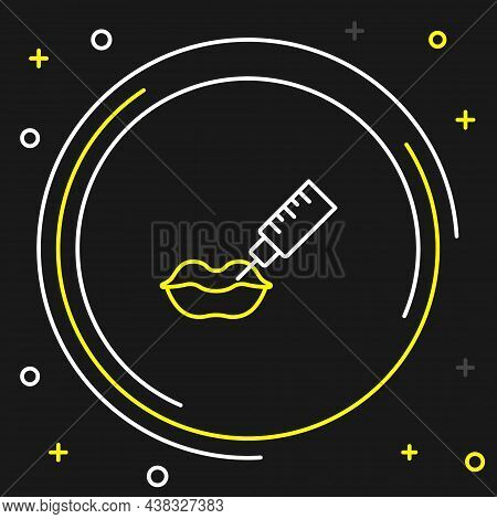 Line Lip Augmentation Icon Isolated On Black Background. Hyaluronic Acid Lips Injection. Contour Pla