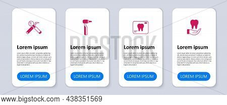 Set Tooth, X-ray Of Tooth, Drill And Dental Mirror And Probe. Business Infographic Template. Vector