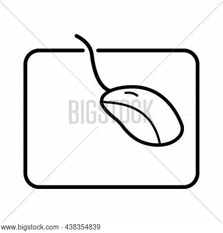Computer Mouse On A Mouse Pad. Vector Line Icon. Black Outline Isolated On A White Background.