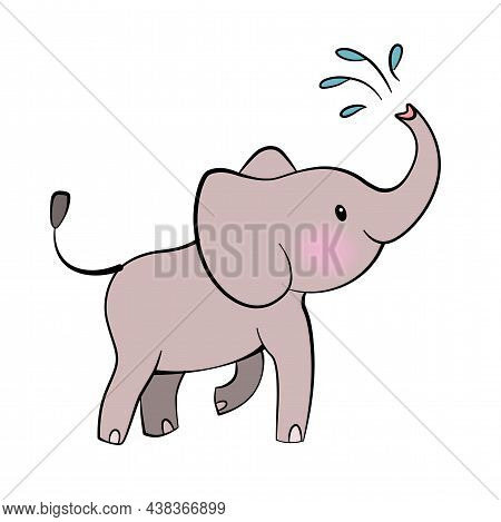 Cute Elefant In Chibi Style. Kawaii Little Elefant For Children Design Layouts. Design Element. Vect