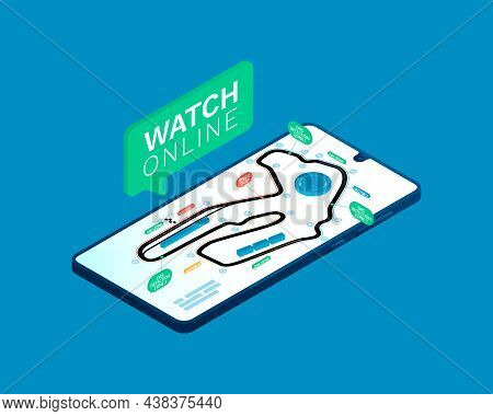 The Racing Circuit Guide Is On A Smartphone That Has An Isometric View. The Scheme Is Including Thre