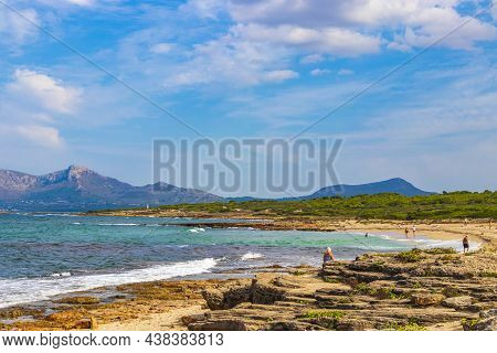 Beautiful Coast And Beach Landscape Panorama Can Picafort Mallorca Spain.