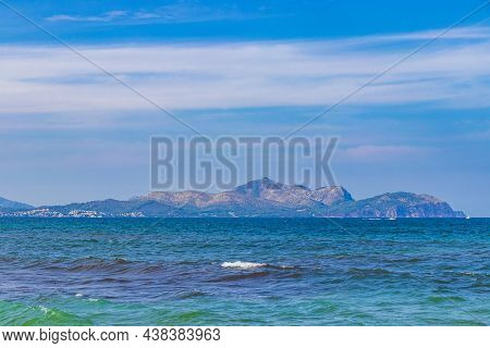 Beautiful Coast And Beach Landscape Panorama Can Picafort Mallorca Spain.
