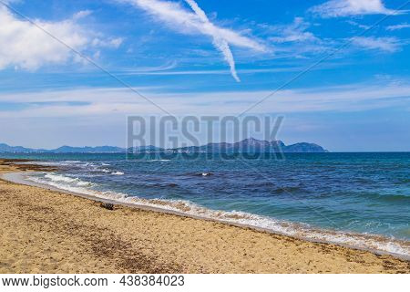 Beautiful Coast And Beach Landscape Panorama Can Picafort Mallorca Spain.