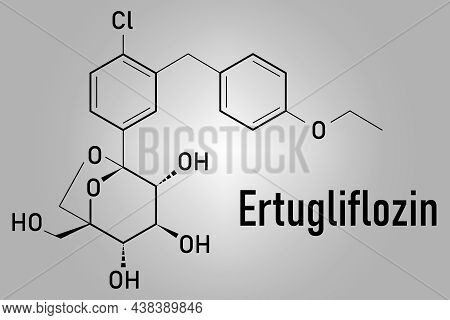 Ertugliflozin Diabetes Drug Molecule. Skeletal Chemical Formula.