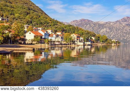 Beautiful Mediterranean Landscape On Sunny Autumn Day.  Montenegro, Adriatic Sea. View Of  Bay Of Ko