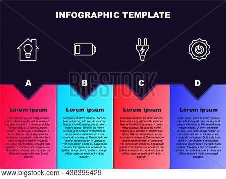 Set Line Smart House And Light Bulb, Battery, Electric Plug And Power Button. Business Infographic T