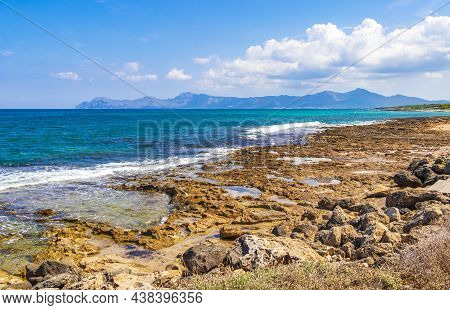 Beautiful Coast And Beach Landscape Panorama Can Picafort Mallorca Spain.