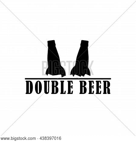 Double Beer. Two Beer Bottles Together With Ice Cubes. Editable Isolated Vector Illustration, Icon, 