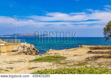 Beautiful Coast And Beach Landscape Panorama Can Picafort Mallorca Spain.