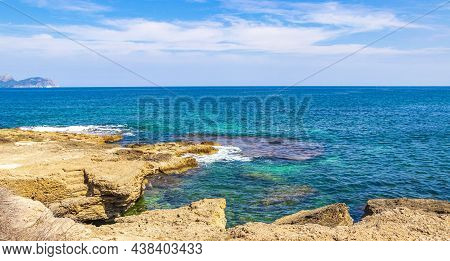 Beautiful Coast And Beach Landscape Panorama Can Picafort Mallorca Spain.