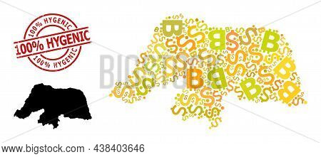 Scratched 100 Percent Hygenic Stamp Seal, And Money Mosaic Map Of Rio Grande Do Norte State. Red Rou