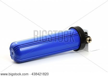 Filter Flask Blue, Plastic For Water Purification. Isolated White Background. Improve Water Quality