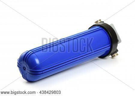 Filter Flask Blue, Plastic For Water Purification. Isolated White Background. Improve Water Quality