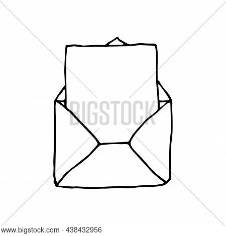 Mail Icon, Open Envelope, Email Symbol. Sketch Letter. Hand Drawn Doodle Cartoon Style. Vector Drawi