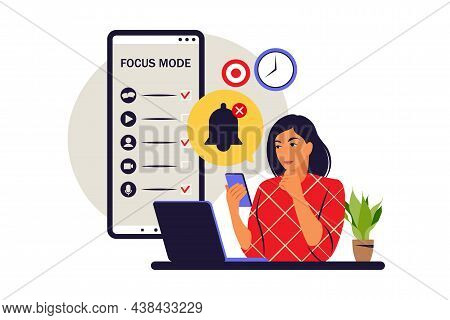 Focus Of Attention Concept. Focus Mode. Attention Concentration On The Work. Vector Illustration. Fl