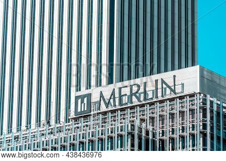 Madrid, Spain - September 12, 2021: Merlin Properties Sign On Top Of Building. It Is A Spanish Real 