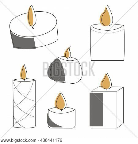 Set Of Candles. Doodle Style. Dark And Yellow Colors