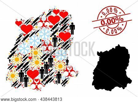 Textured 0.00 Percens Badge, And Lovely Customers Inoculation Collage Map Of Sikkim State. Red Round