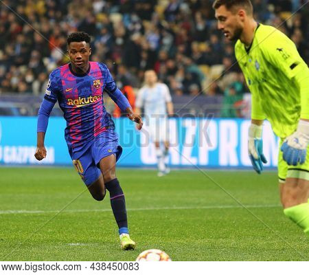 Kyiv, Ukraine - November 2, 2021: Ansu Fati Of Barcelona Attacks During The Uefa Champions League Ga