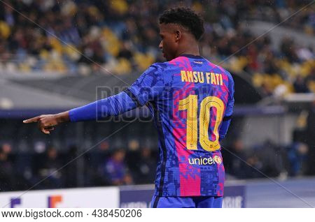 Kyiv, Ukraine - November 2, 2021: Ansu Fati Of Barcelona Celebrates After Scored A Goal During The U