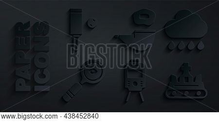 Set Tram And Railway, Cloud With Rain, Magnifying Glass, British Crown, Smoking Pipe And Wood Cricke
